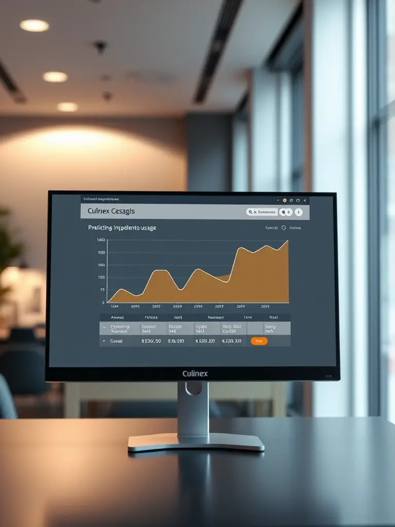 A screenshot of the Culinex forecasting module, displaying a graph predicting ingredient usage based on historical data and upcoming reservations.